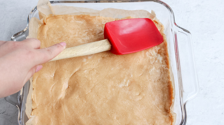 peanut butter bars in pan 