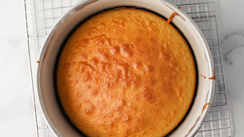 cake pan cooling on rack