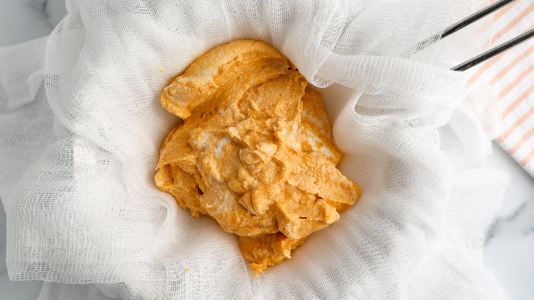 pumpkin and ricotta in cheesecloth