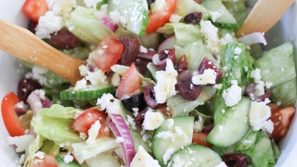 greek salad with cucumber, olives, feta and tomatoes