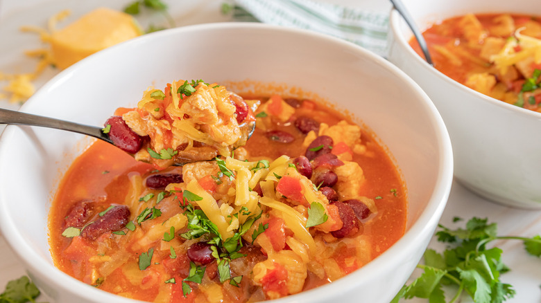 red chicken chili in bowl