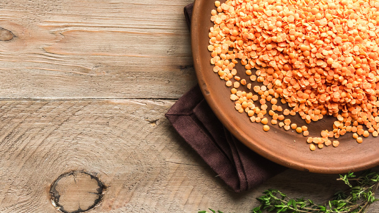 Red lentils in a bowl