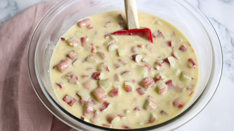 bowl of custard and rhubarb