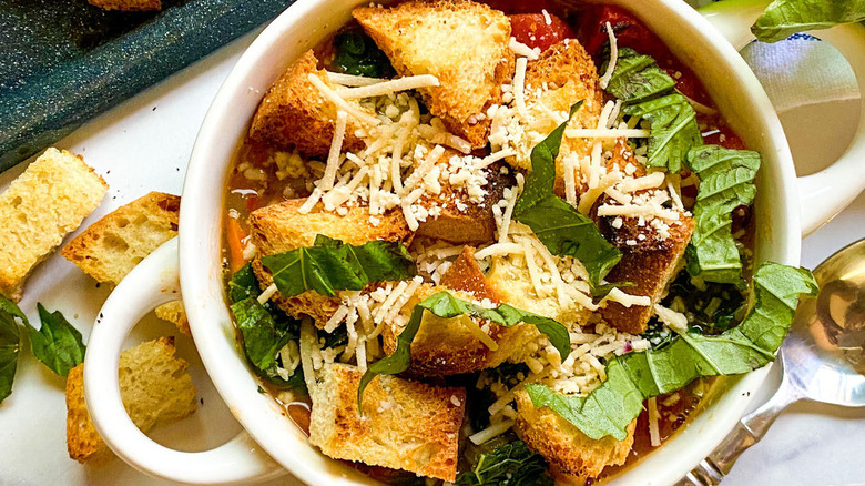 Ribollita in a white bowl