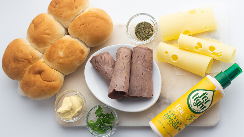 easy roast beef slider ingredients on counter