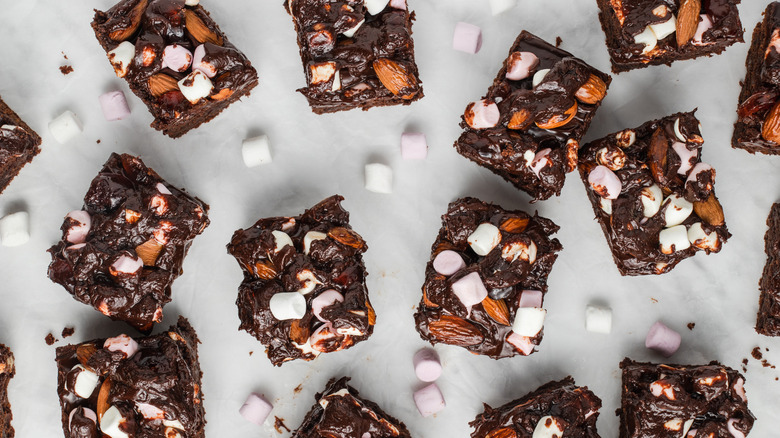 Easy Rocky Road Brownies on a counter