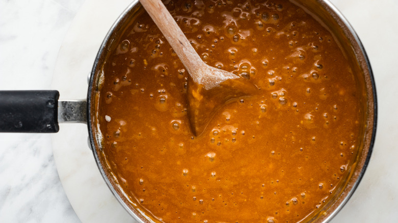 honey cake mix in saucepan 