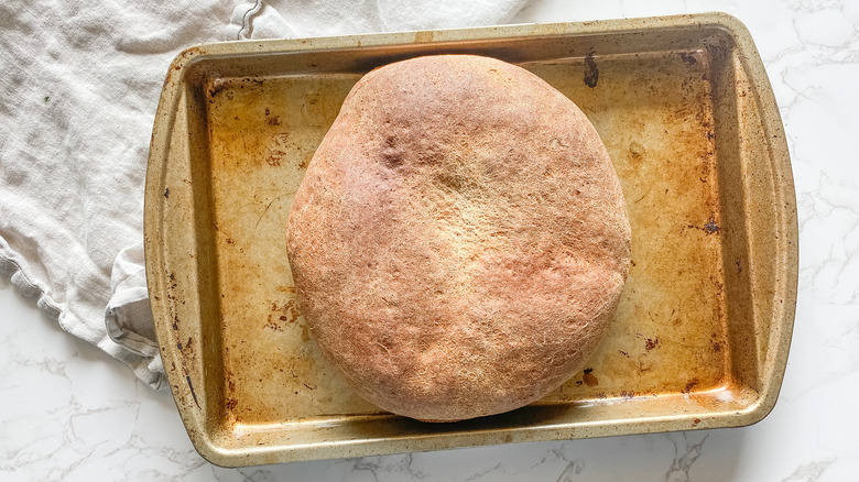 baked rye bread in pan