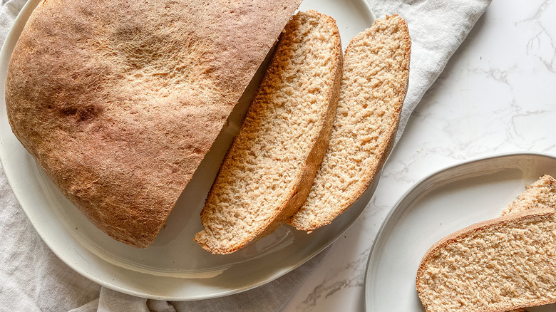 baked rye bread with slices