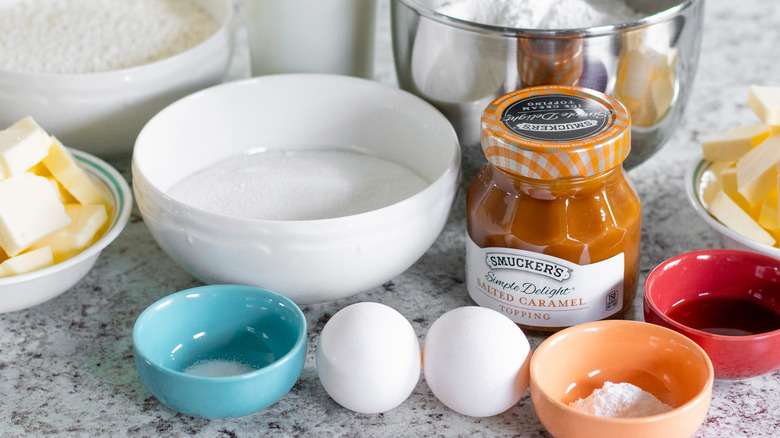 ingredients for Salted Caramel Vanilla Crunch Cake