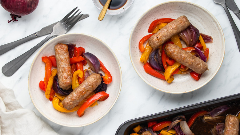 sausage and veggies on plate 