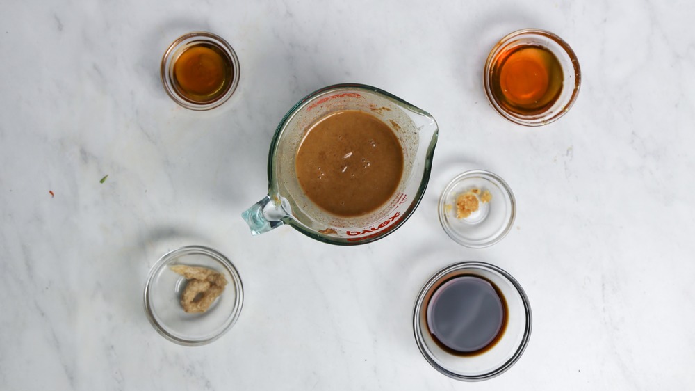 peanut dipping sauce ingredients on counter