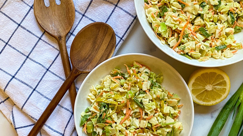 spicy coleslaw in bowls