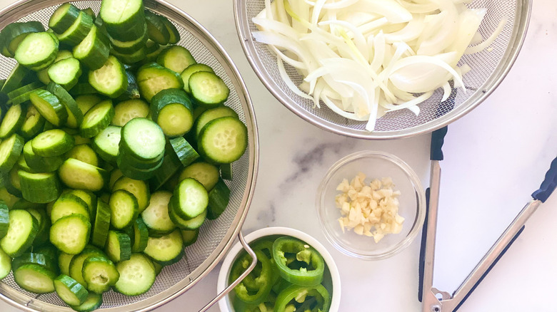 prepping veggies for pickles