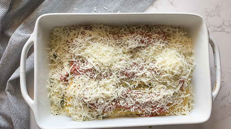 spinach lasagna in baking dish