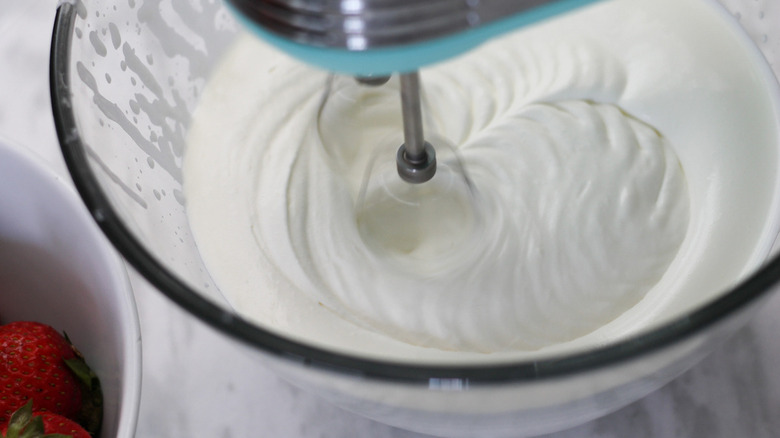 Whipped cream in a mixer