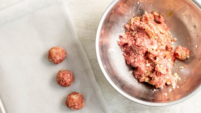 forming meat mixture into balls