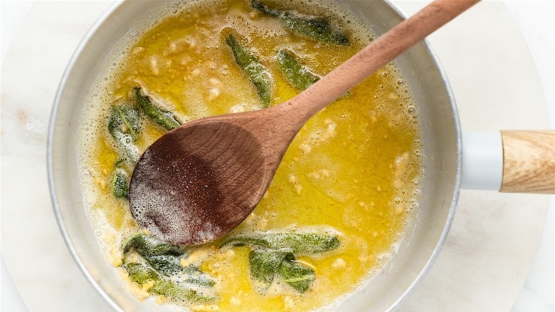 butter sage sauce in pan