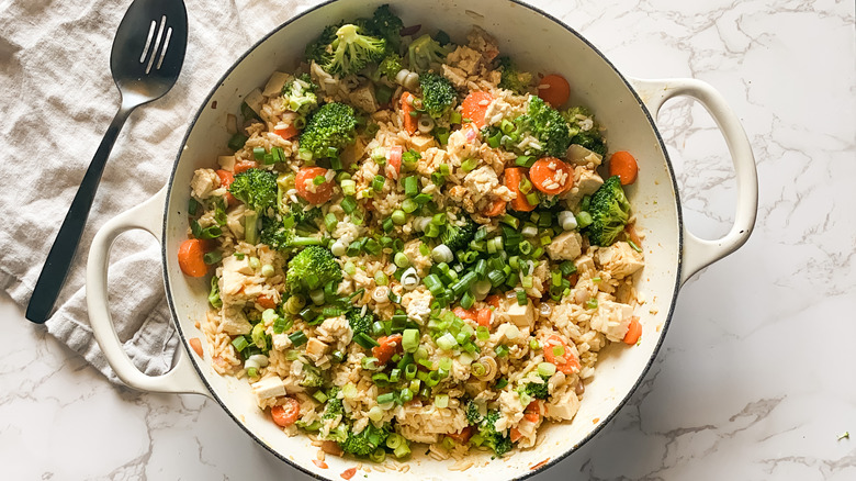 pot of tofu fried rice