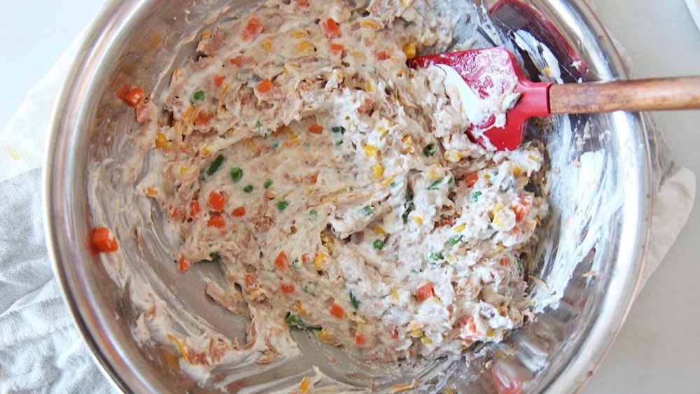 mixing ingredients for easy tuna casserole