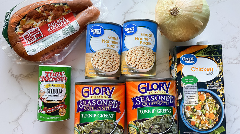 The ingredients for easy turnip greens soup