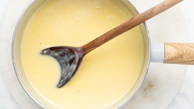 vanilla pudding in saucepan