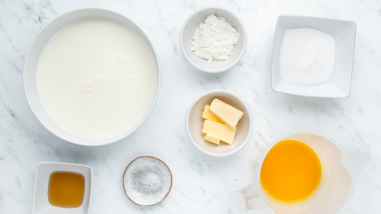 vanilla pudding ingredients in bowls