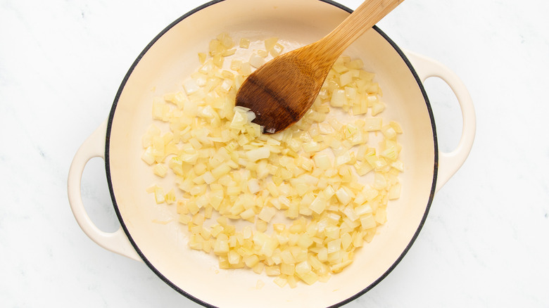 Onion frying in pot