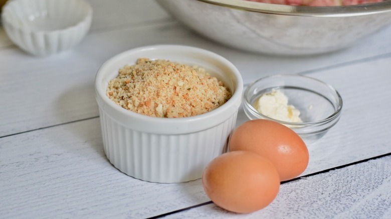 eggs, breadcrumbs, and mayonnaise