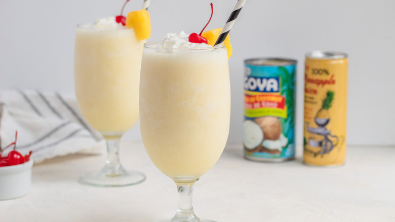 pina coladas with striped straws