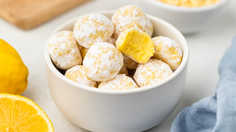 bowl of white chocolate lemon truffles