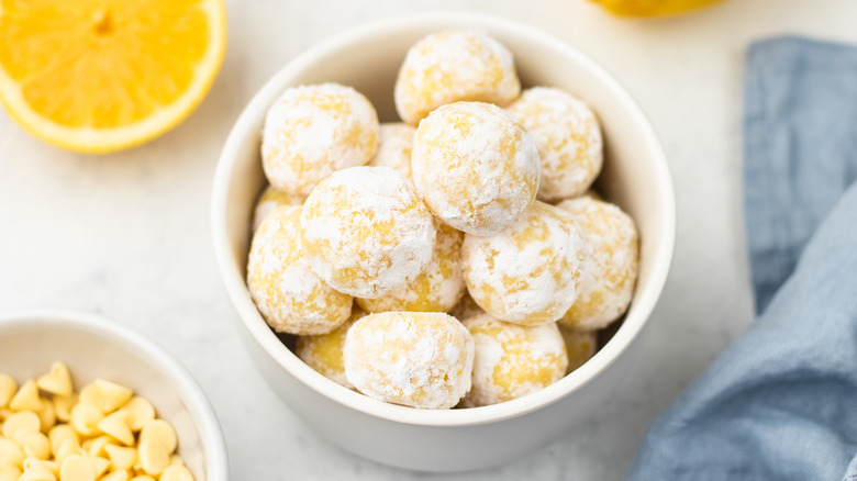 bowl of white chocolate lemon truffles