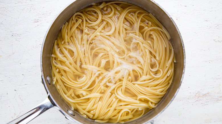 linguine boiling in pot