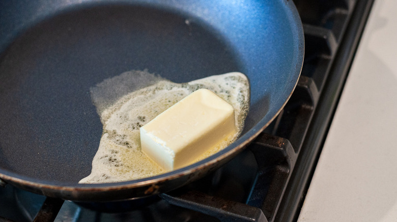 butter melting in pan