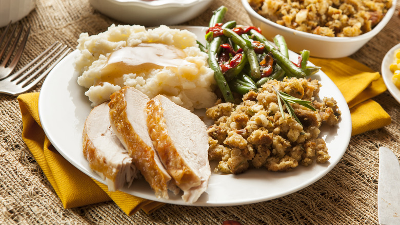 Thanksgiving food on a plate