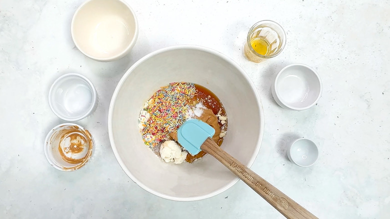 cookie dough ingredients in bowl