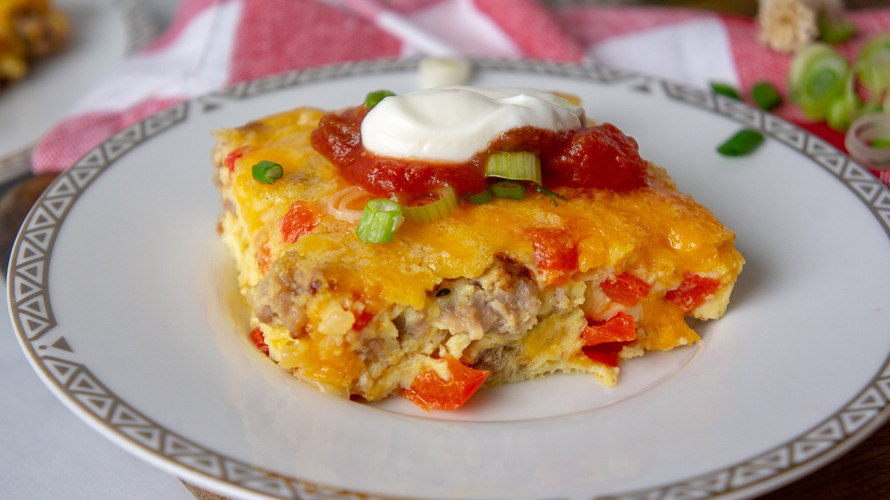 slice of egg casserole