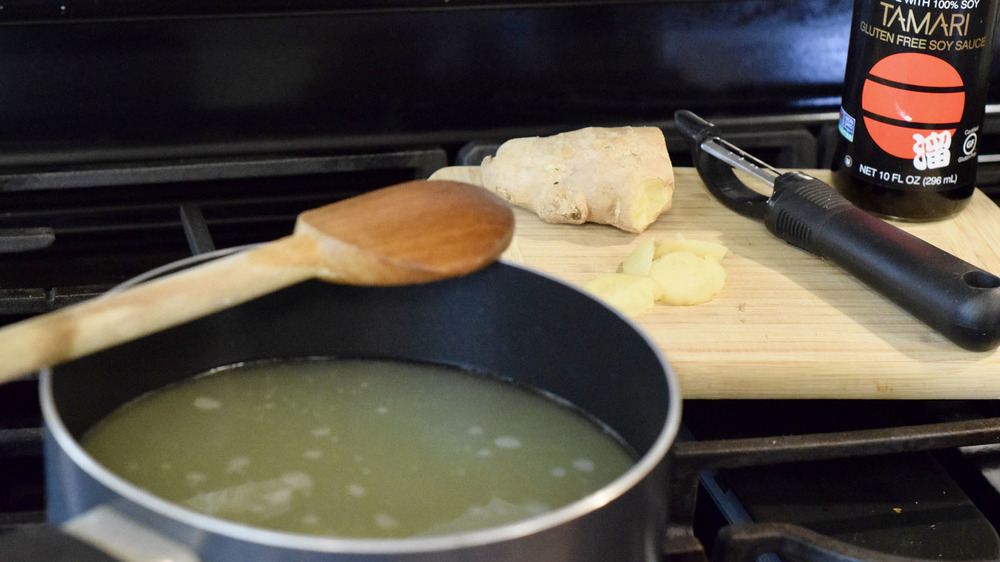 Broth in pot on stove