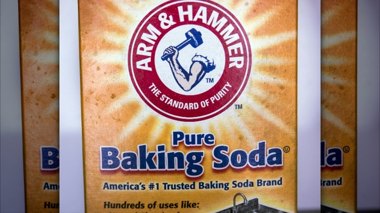 closeup baking soda box