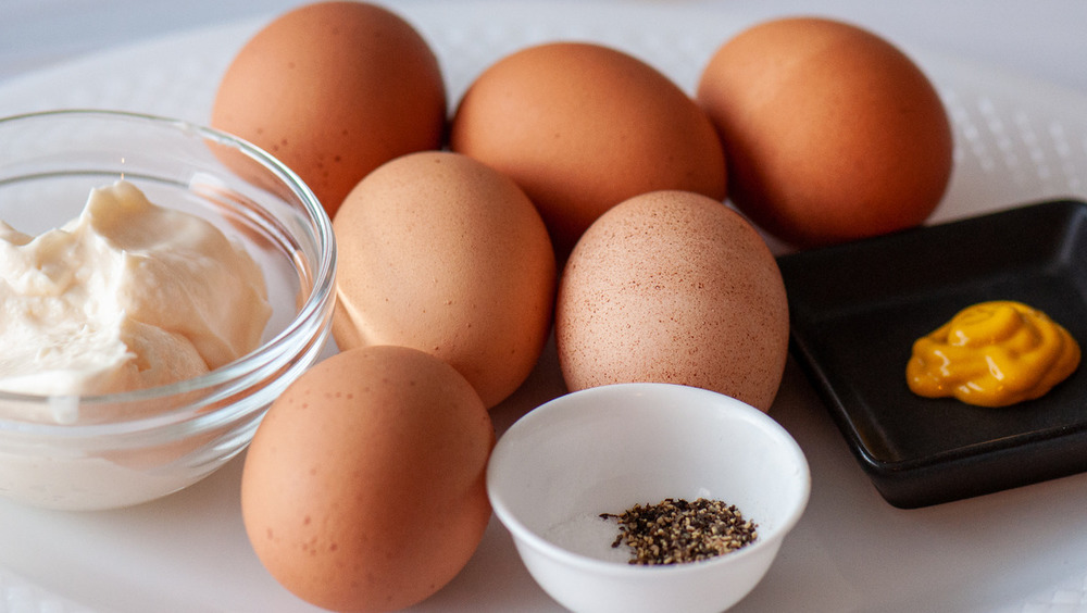 ingredients for egg salad recipe on counter