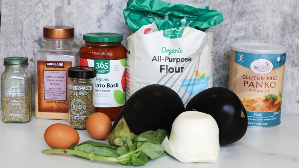 ingredients assembled for eggplant parmesan recipe