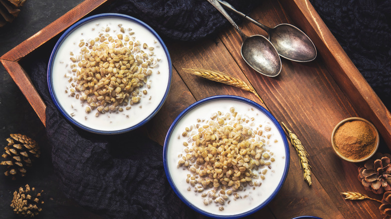 Two bowls of belila on a tray