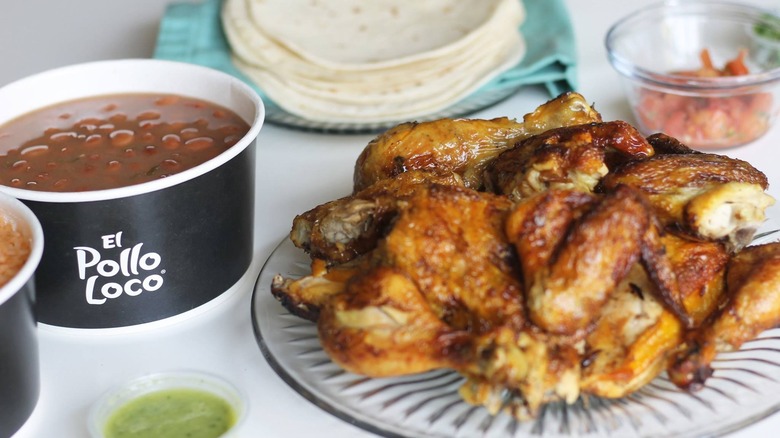 El Pollo Loco chicken on a plate and beans