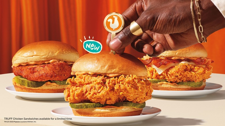 Three Popeyes TRUFF Chicken Sandwiches