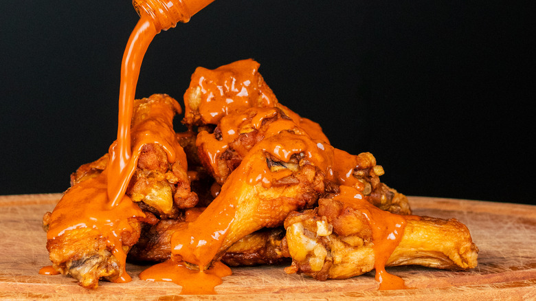 Hot Ones buffalo sauce on wings 