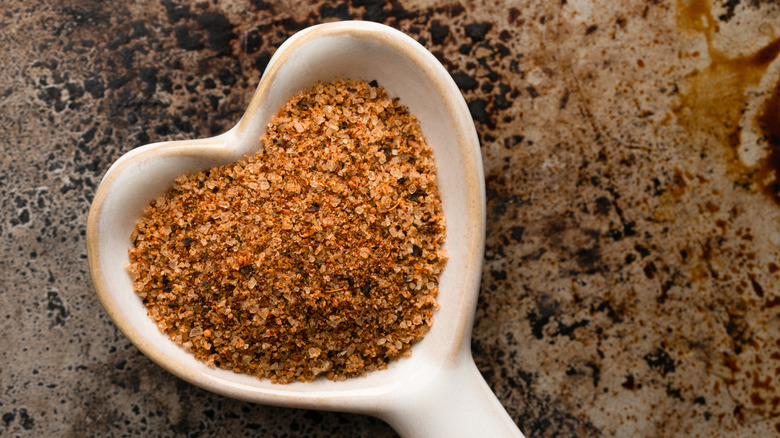 Creole seasoning in a heart shaped dish