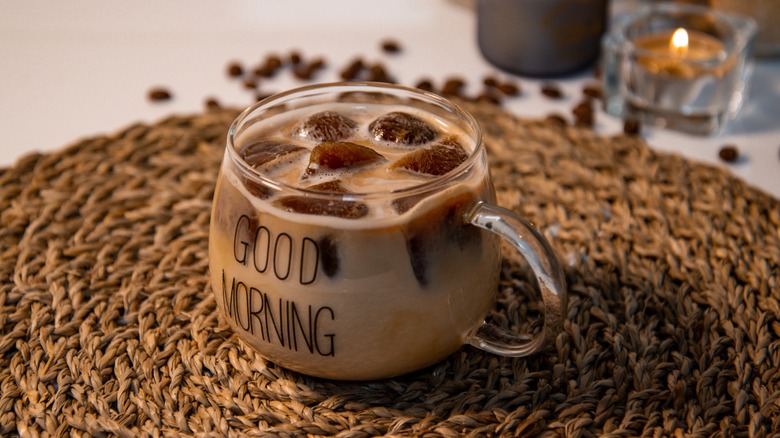 iced coffee in a glass mug