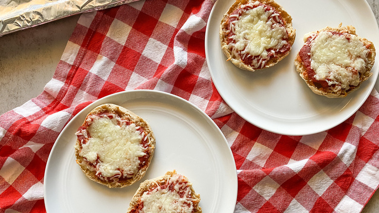 english muffin pizzas on plate 