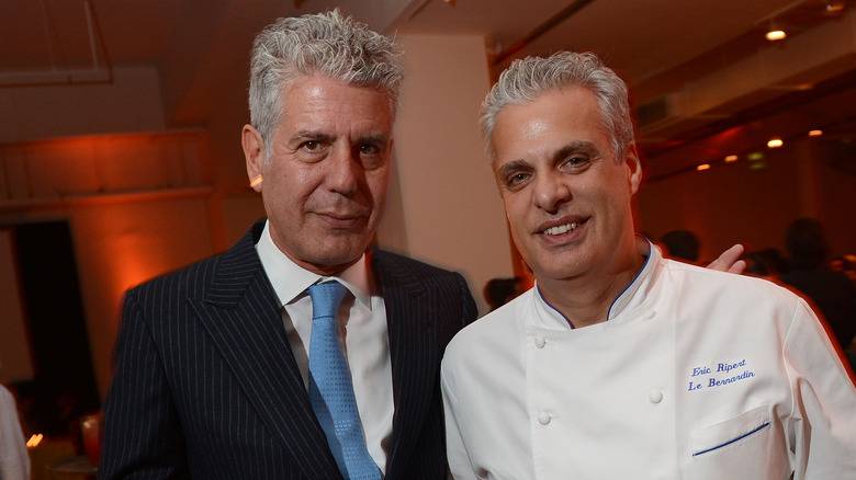 Eric Ripert and Anthony Bourdain posing together