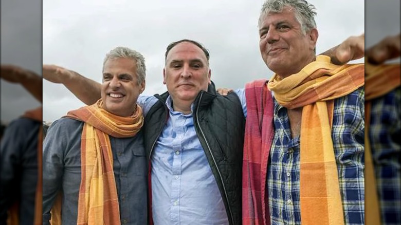 Anthony Bourdain, Éric Ripert, and José Andrés posing together